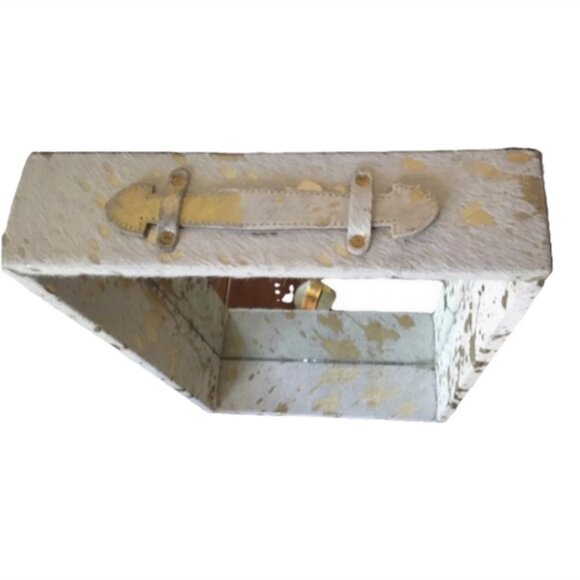 Autumn Hill Handled Cowhide Gold Metallic Paint Splatter Mirror Serving Tray - Picture 6 of 6